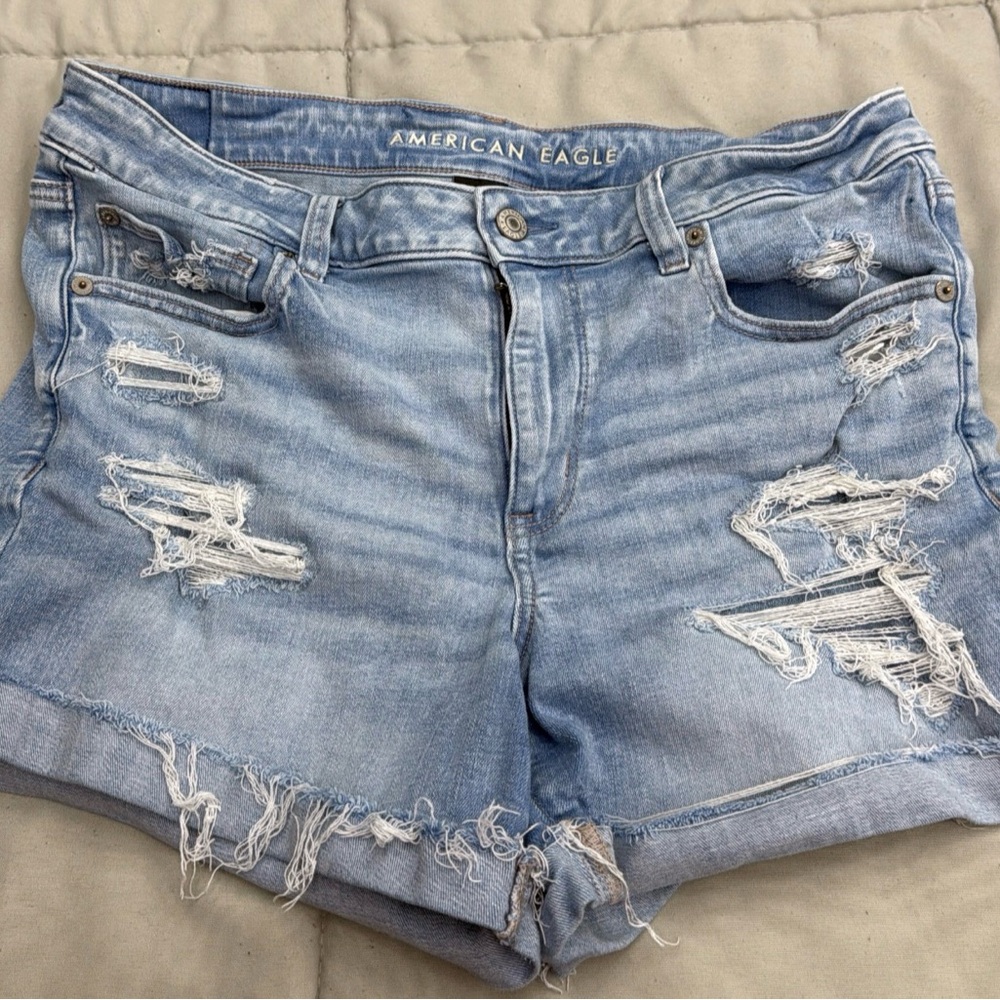 American Eagle Outfitters Light Wash Distressed Denim Shorts